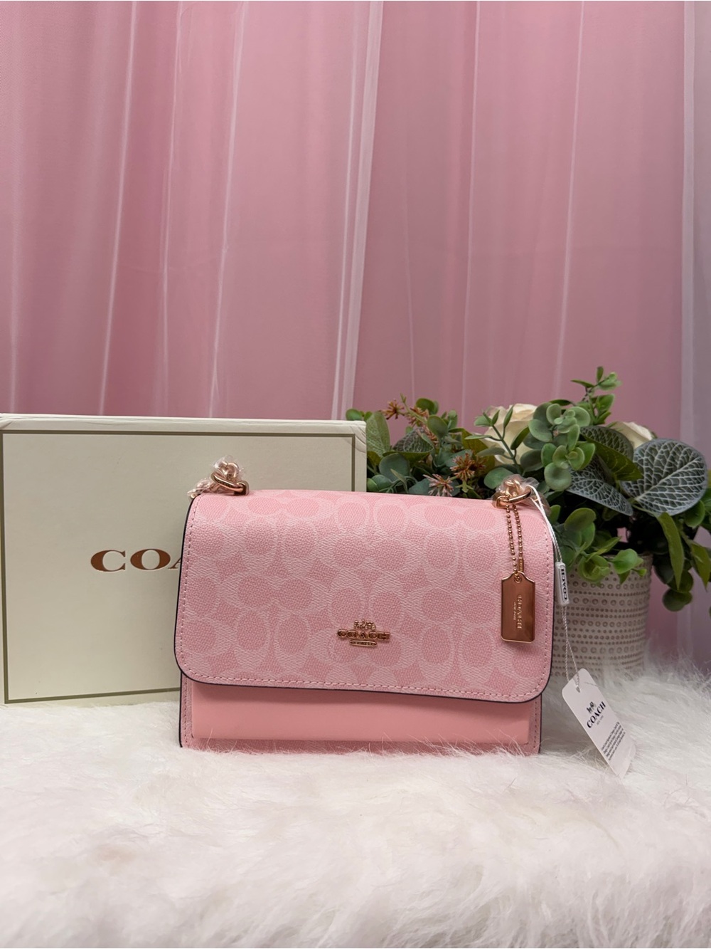 Coach Pink Signature Flap Shoulder Bag with Gold Hardware